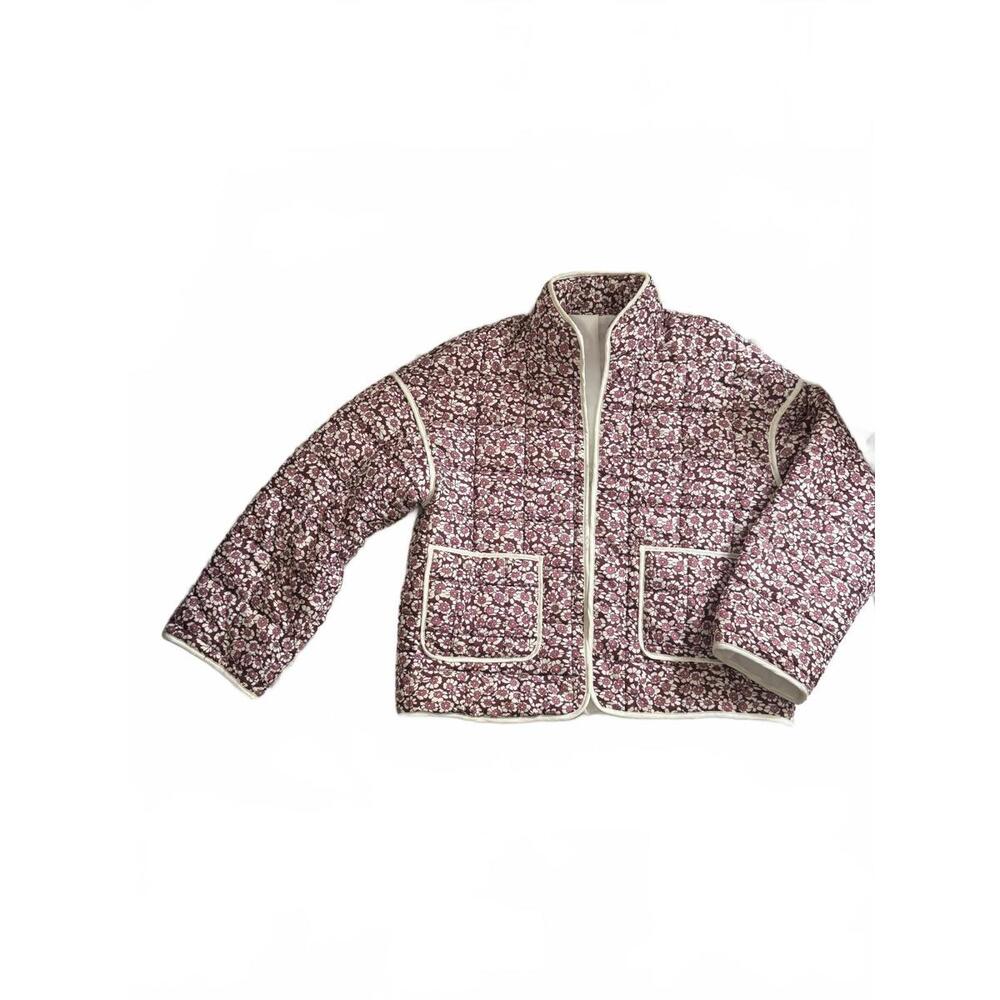 Women's Quilted Floral Jacket with Piping Detail